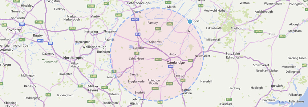 heating and plumbing services map in cambridgeshire and bedfordshire